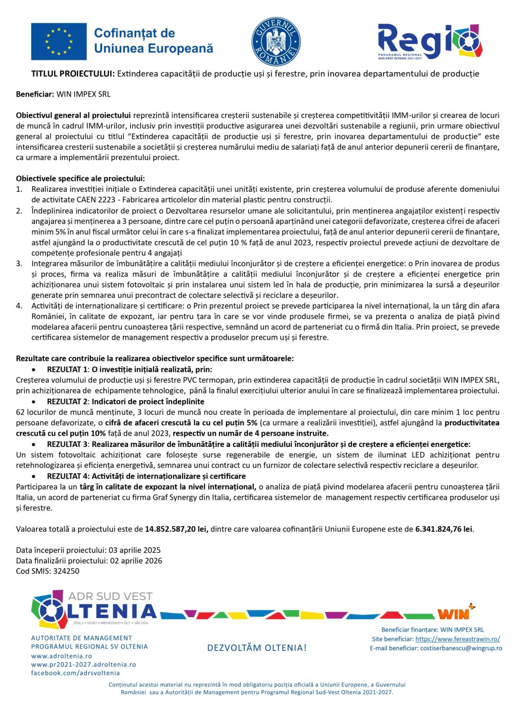 Informare Proiect Fonduri Europene